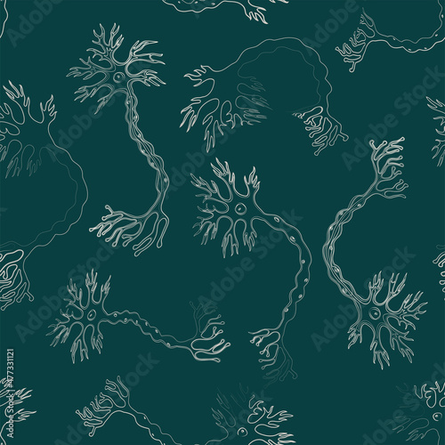 Seamless background from outline drawings of silhouettes abstract curved human neuron cells