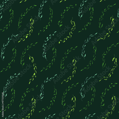 Seamless pattern with leaves on dark background