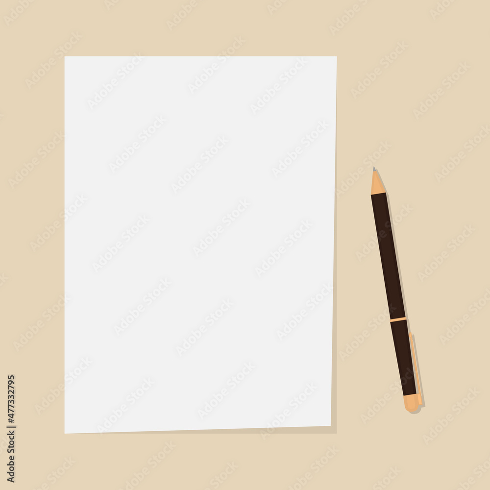 White blank paper and pen vector illustration White blank paper and pen vector illustration