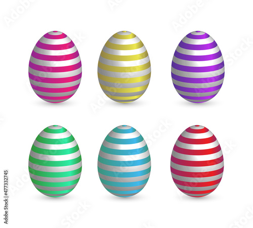Set of silver bright striped easter eggs