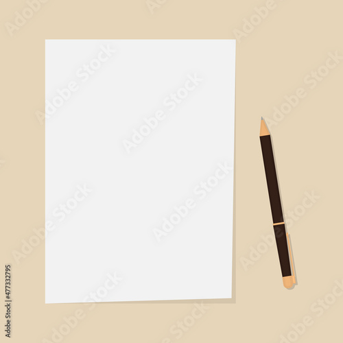 White blank paper and pen vector illustration