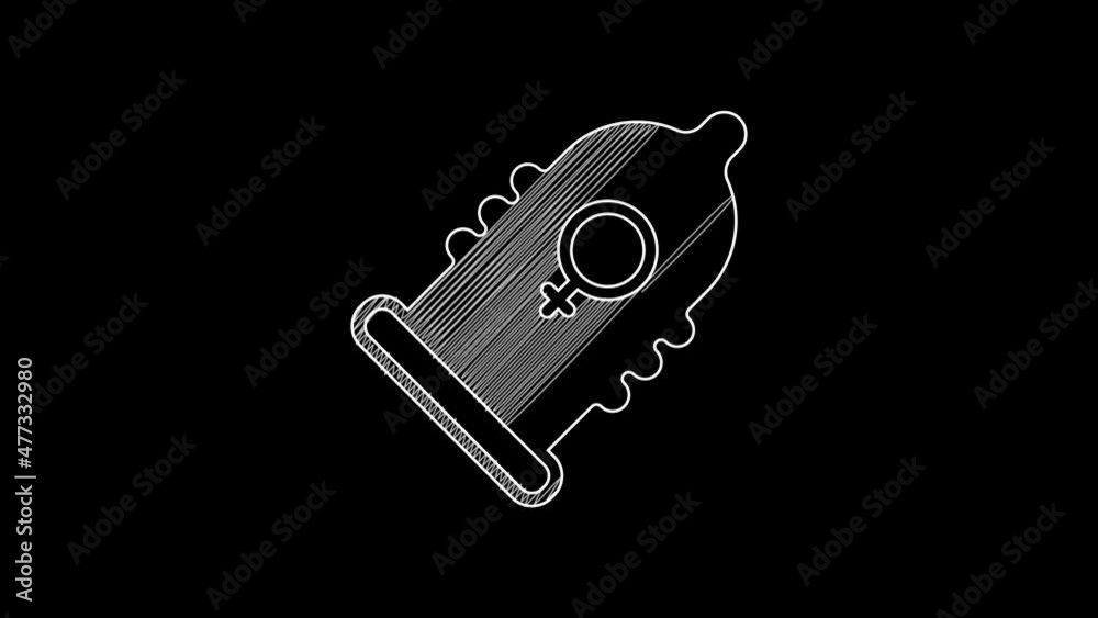 White line Condom safe sex icon isolated on black background. Safe love symbol. Contraceptive method for male. 4K Video motion graphic animation White line Condom safe sex icon isolated on black background. Safe love symbol. Contraceptive method for male. 4K Video motion graphic animation