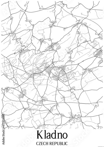 Canvas Print White map of Kladno Czech Republic.