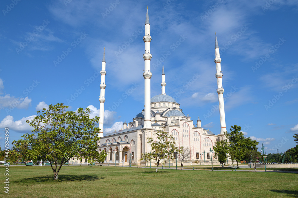 View of the Tashu-Khadzhi Mosque on a sunny September day. Gudermes, Chechen Republic. the Russian Federation