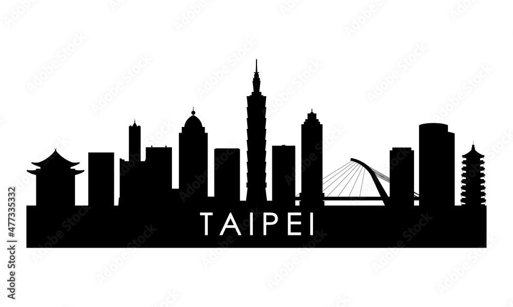 Taipei skyline silhouette. Black Taipei city design isolated on white background.