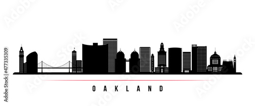 Oakland skyline horizontal banner. Black and white silhouette of Oakland, California. Vector template for your design.