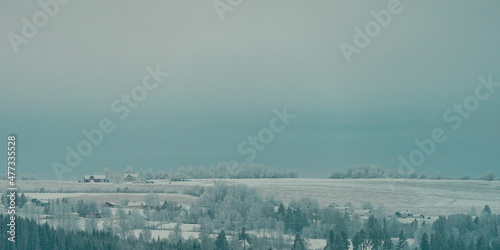 View towards Lensbygda, Østre Toten, Norway, in winter. photo