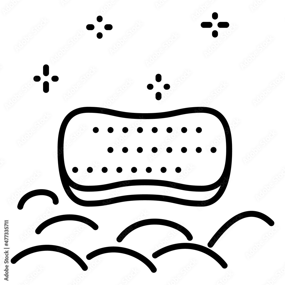 Sponge with foam for cleaning and washing. Bathroom, housework, laundry, surface cleaning. Vector icon, outline, isolated
