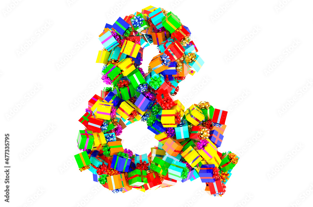 Ampersand symbol from gift boxes, 3D rendering Ampersand symbol from gift boxes, 3D rendering