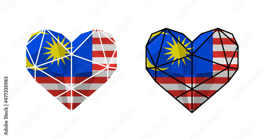 Bright modern heart in colors of national flag. National clip art. Malaysia