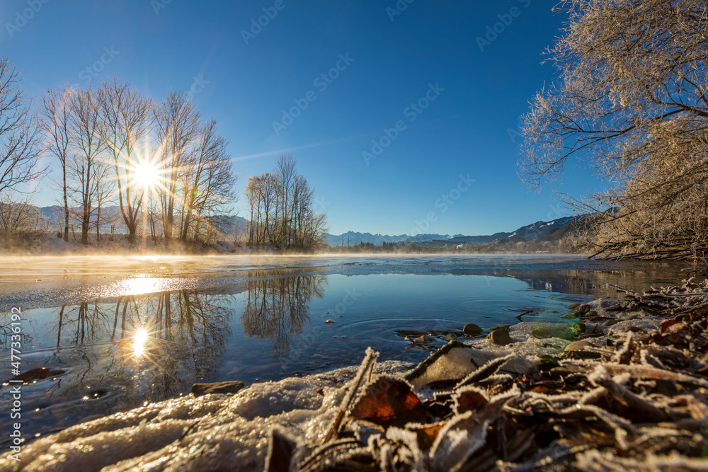 Sonnenaufgang - Baggersee - Allgäu - Eis - Frost - Ortwang - Raureif - Winter