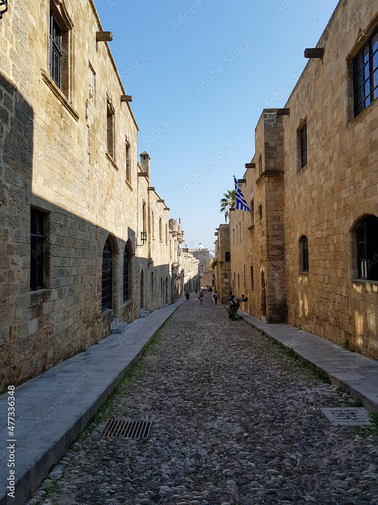 street in the town. Cozy old street in old city in Rodos, Greece
