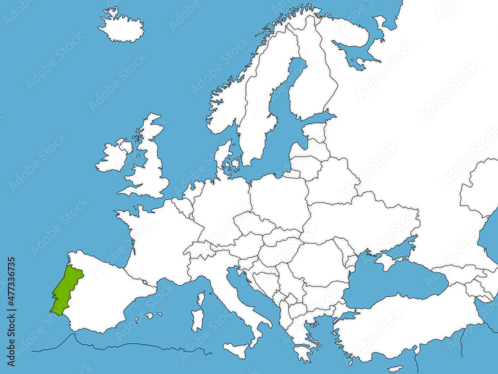 Obraz premium Portugal sketch of political map of Europe with blue sea