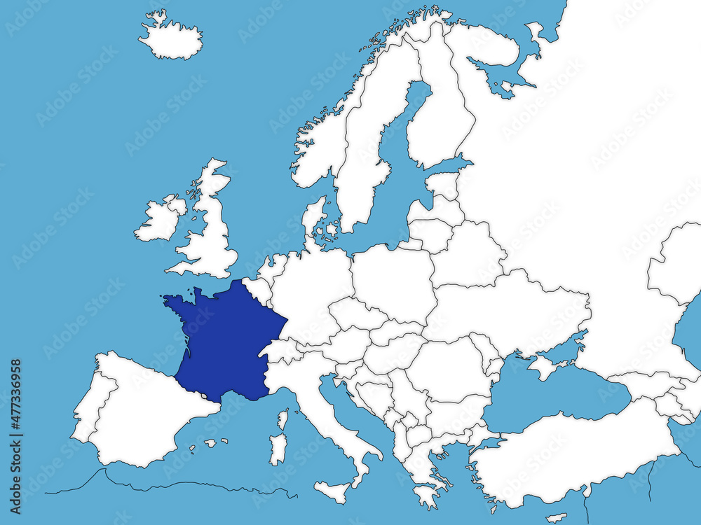 Obraz premium France sketch of political map of Europe with blue sea
