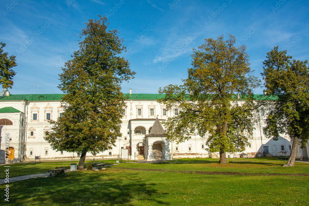 Courtyard view of the 11th century Ryazan Kremlin with the Ryazan prince Oleg Ivanovich's Palace, once housed the living chambers of the Ryazan bishops, their home church, brotherly cells, Russia