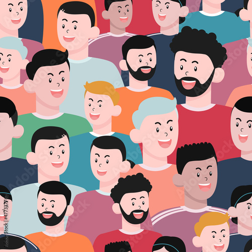 Flat Design Human  young boys spots Character Faces.pattern for carpet background, fabric wallpaper and shirt vector illustration
