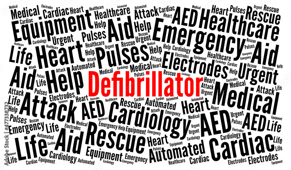 Defibrillator word cloud concept illustration Defibrillator word cloud concept illustration