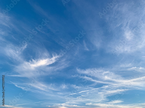 Summertime. Beautiful blue sky with fluffy clouds. Altocumulus, cirrocumulus clouds