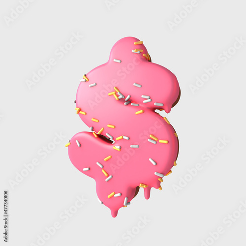 3d rendering numbers and elements in format of donuts/cake - 3d cake or donuts dollar sign