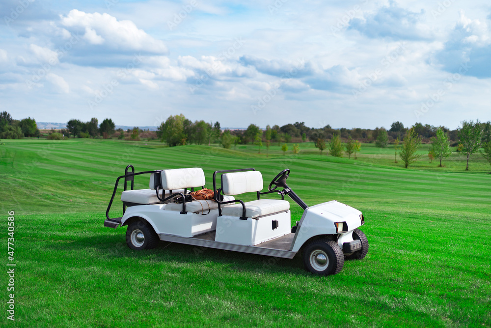 Electric car on the golf course. environmentally friendly transport. Electric car on the golf course. environmentally friendly transport.
