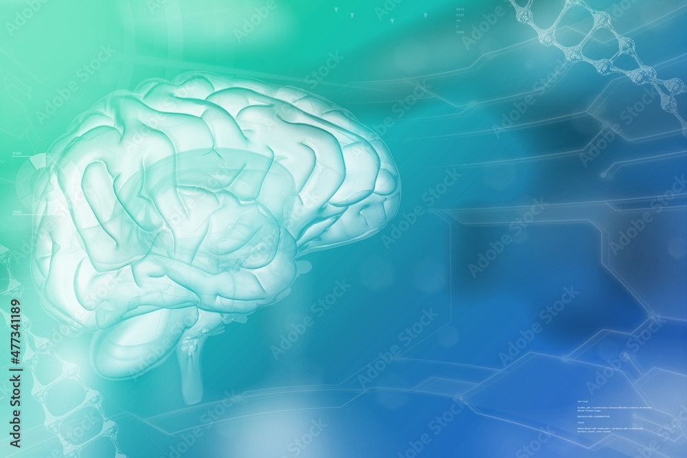 Medical 3D illustration - human brain, nerve study concept - very detailed electronic texture or background Medical 3D illustration - human brain, nerve study concept - very detailed electronic texture or background