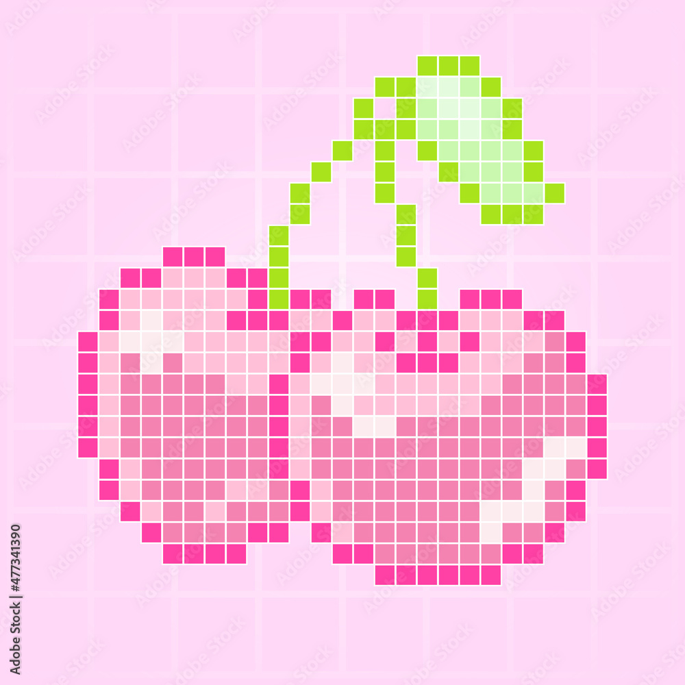 pink cute kawaii chery pixel art game asset vector illustration vector ...