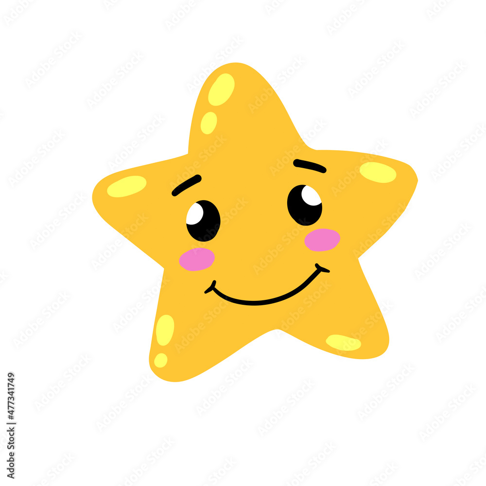Cute star. Element of night and nature. Yellow object. Cartoon