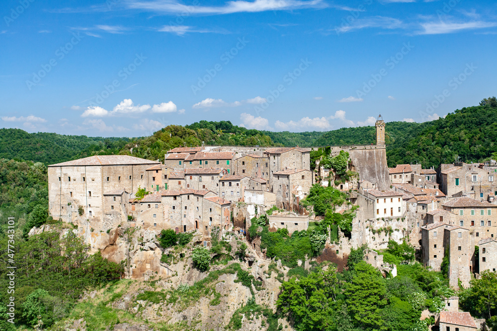 Cityscape of little medieval town Sorano, Tuscany, Italy