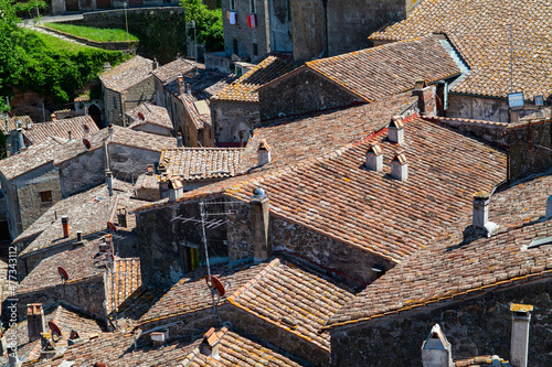 Roofs of little medieval town Sorano, Tuscany, Italy, from the main terrace on Masso Leopoldino photo