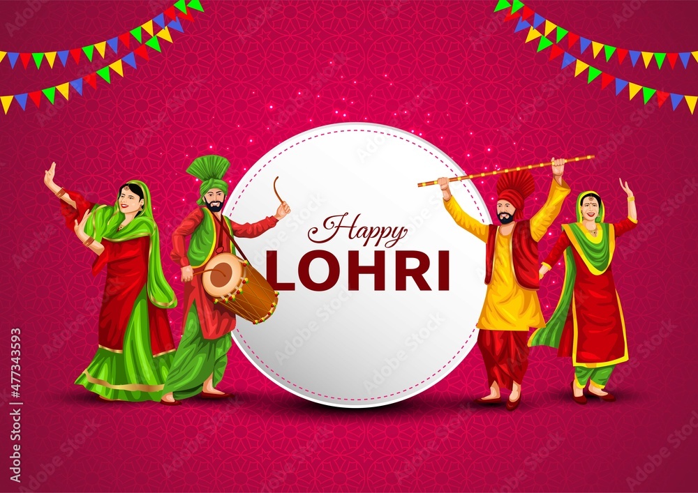 Happy Lohri festival of Punjab India background. group of people ...