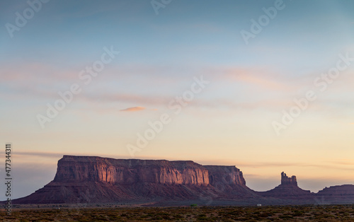 Monument Valley Arizona Utah scenic butte at sunrise. 