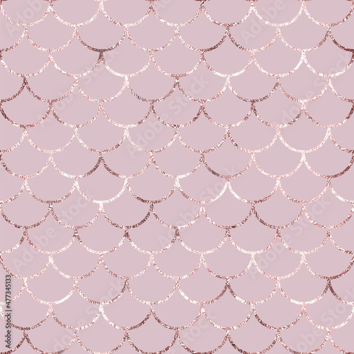 Abstract seamless pattern. Rose gold scale background. Pink glam marble texture. Repeated bling patern. Elegant printing. Repeating glitter design for prints. Delicate printed. Beauty foil. Vector
