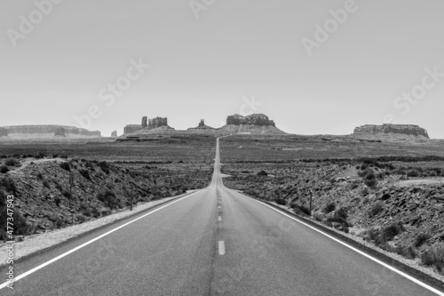 Road to Monument valley in black and white