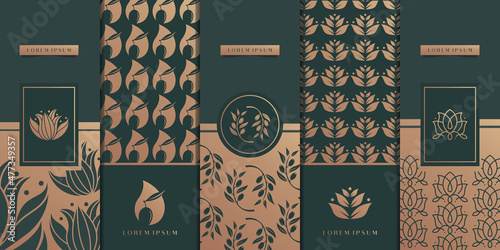 Collection of design elements,labels,icon,frames, for packaging,design of luxury products.Made with golden foil.Isolated vertical card on dark and gold background. vector illustration