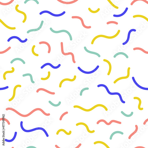 Seamless pattern of colorful abstract squiggles of wavy lines. retro style. Vector illustration isolated on white background.