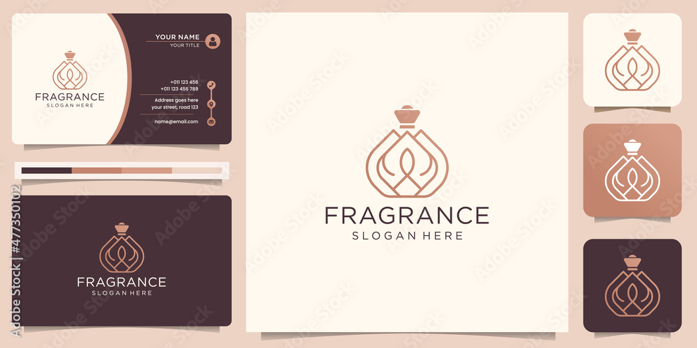 feminine beauty perfume logo template. creative linear style fragrance, spray bottle, luxury design.