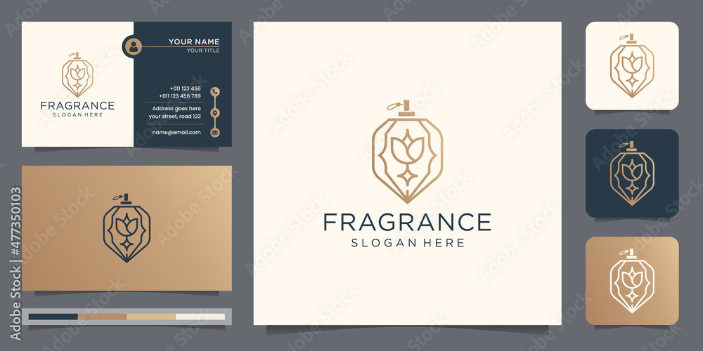 Fototapeta premium elegant perfume glass bottle logo template linear style design and business card premium.
