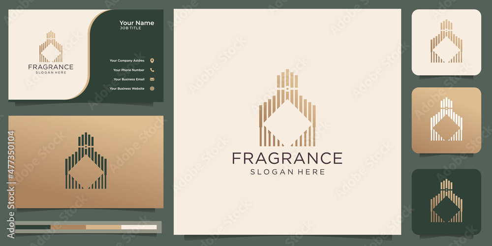 luxury design for perfume logo template. geometric concept style with gold color and business card.