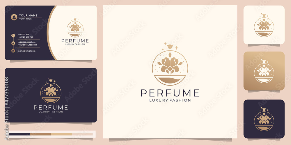 Fototapeta premium Luxury design for perfume logo template. logo for salon, beauty, skin care, with business card.