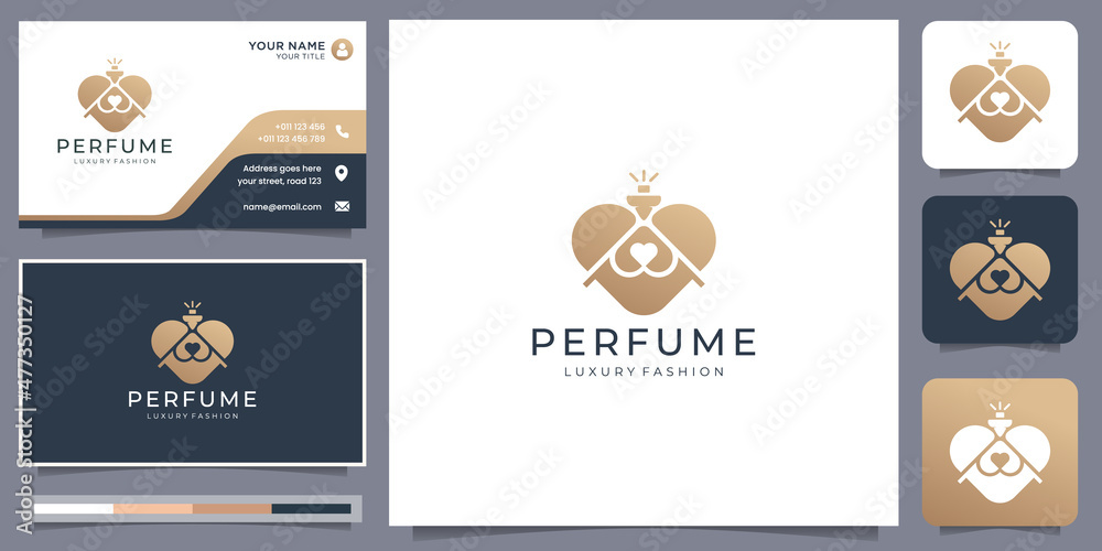 abstract Perfume spray bottle design template creative love style concept and business card design.
