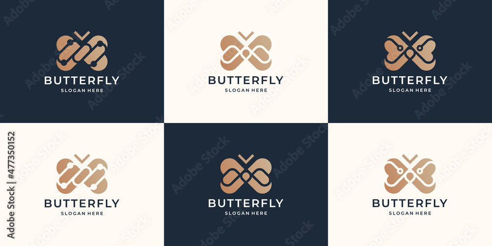 set of collection gold butterfly symbol design inspiration, logo for business of fashion, boutique.
