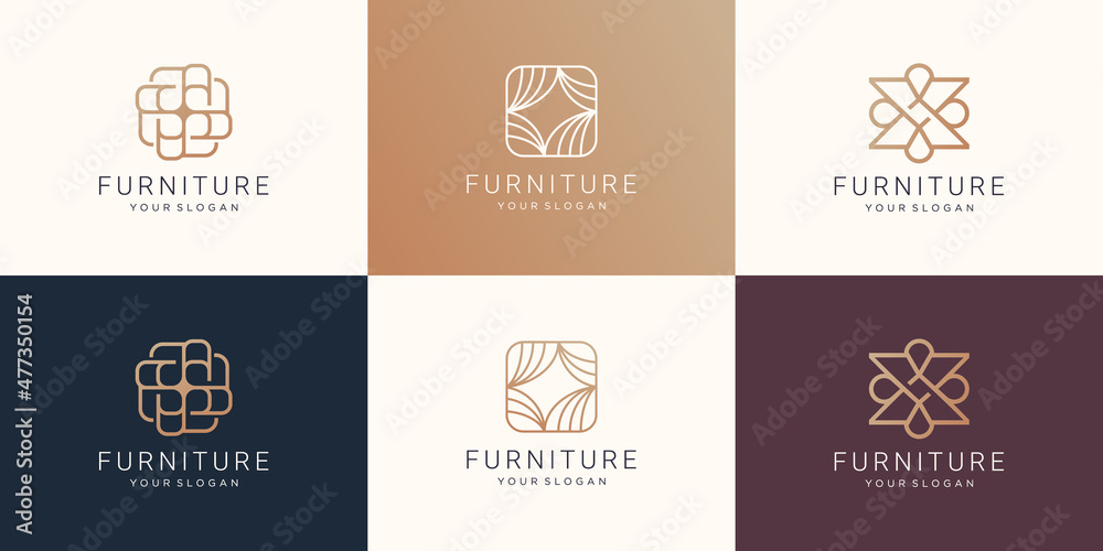 set minimalist furniture logo linear style. inspiration furniture design collection. creative abstract interior linear design.