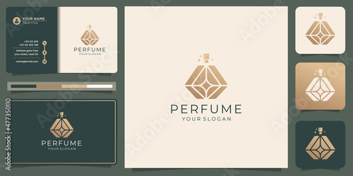 Luxury design perfume spray logo template. logo for salon, beauty, skin care, with business card.