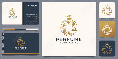 creative minimalist perfume bottle with flower rose concept in linear style logo for luxury fashion