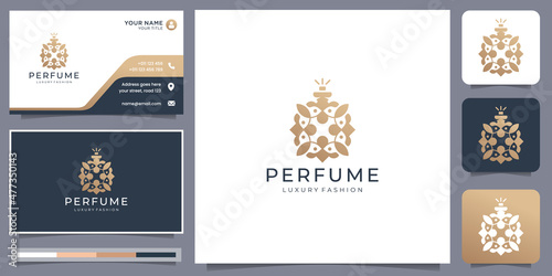 elegant perfume bottle logo template. creative concept with leaves abstract bottle symbol design.