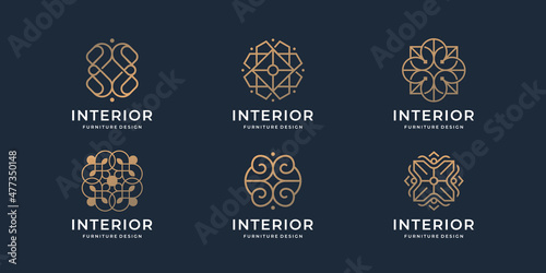 set of creative interior furniture logo template. abstract furniture inspiration golden design.