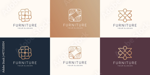 set minimalist furniture logo linear style. inspiration furniture design collection. creative abstract interior linear design.