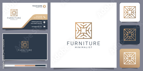 geometric square logo. creative line art style concept for furniture interior template. Premium Vector