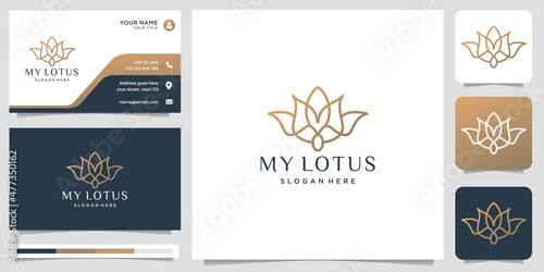 minimalism of flower lotus logo template with creative linear style design inspiration for fashion.