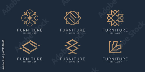 set of collection furniture logo template. abstract linear style interior and furniture design.
